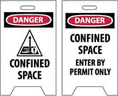 NMC - Danger - Confined Space, Danger - Confined Space - Enter by Permit Only, 12" Wide x 19" High, Plastic Floor Sign - A-Frame, Red & Black on White, For Accident Prevention - Caliber Tooling