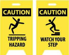 NMC - Caution - Tripping Hazard, Caution - Watch Your Step, 12" Wide x 19" High, Plastic Floor Sign - A-Frame, Black on Yellow, For Accident Prevention - Caliber Tooling