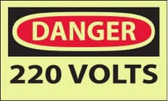 NMC - Accident Prevention Label, Header: DANGER - Legend: Danger - 220 Volts, English, Red & Black & Yellow, 5" Long x 3" High, Sign Muscle Finish - Caliber Tooling