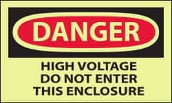 NMC - Accident Prevention Label, Header: DANGER - Legend: Danger - High Voltage - Do Not Enter This Enclosure, English, Red & Black & Yellow, 5" Long x 3" High, Sign Muscle Finish - Caliber Tooling