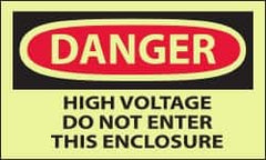 NMC - Accident Prevention Label, Header: DANGER - Legend: Danger - High Voltage - Do Not Enter This Enclosure, English, Red & Black & Yellow, 5" Long x 3" High, Sign Muscle Finish - Caliber Tooling