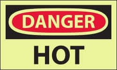 NMC - Hazardous Materials Label, Header: DANGER - Legend: Danger - Hot, English, Red & Black & Yellow, 5" Long x 3" High, Sign Muscle Finish - Caliber Tooling