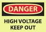 NMC - "Danger - High Voltage - Keep Out", 10" Long x 14" Wide, Pressure-Sensitive Vinyl Safety Sign - Rectangle, 0.004" Thick, Use for Accident Prevention - Caliber Tooling