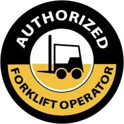 NMC - Authorized Forklift Operator, Hard Hat Label - Yellow on Black, 2" Thick, For Accident Prevention - Caliber Tooling