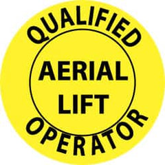 NMC - Qualified Aerial Lift Operator, Hard Hat Label - Black on Yellow, 2" Thick, For Certified Operator - Caliber Tooling