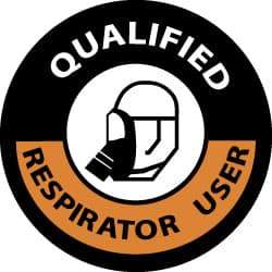 NMC - Qualified Respirator User, Hard Hat Label - Black & Orange on White, 2" Thick, For Certified Operator - Caliber Tooling