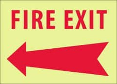 NMC - Fire Exit, Pressure Sensitive Vinyl Fire Sign - 14" Wide x 10" High, Glow-in-the-Dark - Caliber Tooling