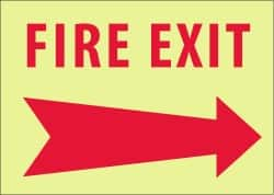 NMC - Fire Exit, Pressure Sensitive Vinyl Fire Sign - 14" Wide x 10" High, Glow-in-the-Dark - Caliber Tooling