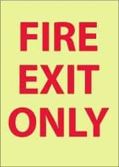 NMC - Fire Exit Only, Pressure Sensitive Vinyl Fire Sign - 14" Wide x 10" High, Glow-in-the-Dark - Caliber Tooling