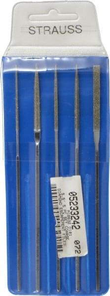 Strauss - 5 Piece Diamond Pattern File Set - 5-1/2" Long, Coarse Coarseness, Square Handle, Set Includes Equalling, Half Round, Round, Square - Caliber Tooling