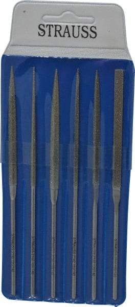 Strauss - 6 Piece Diamond Pattern File Set - 5-1/2" Long, Medium Coarseness, Round Handle, Set Includes Crossing, Equalling, Half Round, Round, Square, Three Square - Caliber Tooling