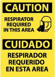 NMC - "Caution - Respirator Required in This Area", 14" Long x 10" Wide, Rigid Plastic Safety Sign - Rectangle, 0.05" Thick, Use for Accident Prevention - Caliber Tooling