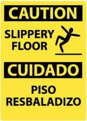 NMC - "Caution - Slippery Floor", 14" Long x 10" Wide, Pressure-Sensitive Vinyl Safety Sign - Rectangle, 0.004" Thick, Use for Accident Prevention - Caliber Tooling