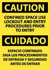 NMC - "Caution - Confined Space - Use Lockout and Entry Procedures Prior to Entry", 14" Long x 10" Wide, Aluminum Safety Sign - Rectangle, 0.04" Thick, Use for Accident Prevention - Caliber Tooling