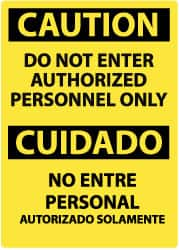 NMC - "Caution - Do Not Enter - Authorized Personnel Only", 14" Long x 10" Wide, Pressure-Sensitive Vinyl Safety Sign - Rectangle, 0.004" Thick, Use for Security & Admittance - Caliber Tooling