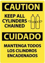 NMC - "Caution - Keep All Cylinders Chained", 14" Long x 10" Wide, Pressure-Sensitive Vinyl Safety Sign - Rectangle, 0.004" Thick, Use for Accident Prevention - Caliber Tooling