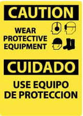 NMC - "Caution - Wear Protective Equipment", 14" Long x 10" Wide, Rigid Plastic Safety Sign - Rectangle, 0.05" Thick, Use for Accident Prevention - Caliber Tooling