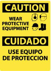 NMC - "Caution - Wear Protective Equipment", 14" Long x 10" Wide, Aluminum Safety Sign - Rectangle, 0.04" Thick, Use for Accident Prevention - Caliber Tooling