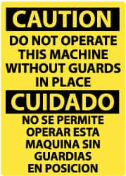 NMC - "Caution - Do Not Operate Machine without Guards in Place", 14" Long x 10" Wide, Rigid Plastic Safety Sign - Rectangle, 0.05" Thick, Use for Accident Prevention - Caliber Tooling