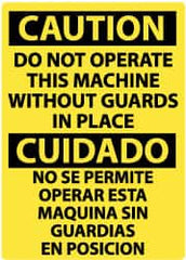 NMC - "Caution - Do Not Operate Machine without Guards in Place", 14" Long x 10" Wide, Pressure-Sensitive Vinyl Safety Sign - Rectangle, 0.004" Thick, Use for Accident Prevention - Caliber Tooling