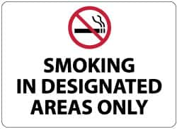 NMC - "Smoking in Designated Areas Only", 10" Long x 14" Wide, Aluminum Safety Sign - Rectangle, 0.04" Thick, Use for Smoking Regulations - Caliber Tooling