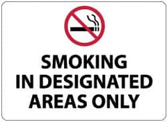 NMC - "Smoking in Designated Areas Only", 10" Long x 14" Wide, Rigid Plastic Safety Sign - Rectangle, 0.05" Thick, Use for Smoking Regulations - Caliber Tooling