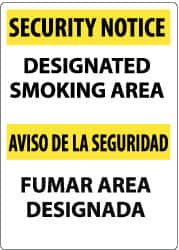 NMC - "Security Notice - Designated Smoking Area", 14" Long x 10" Wide, Rigid Plastic Safety Sign - Rectangle, 0.05" Thick, Use for Smoking Regulations - Caliber Tooling