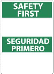 NMC - "Safety First", 14" Long x 10" Wide, Pressure-Sensitive Vinyl Safety Sign - Rectangle, 0.004" Thick, Use for Accident Prevention - Caliber Tooling