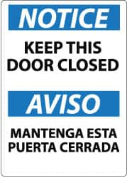 NMC - "Notice - Keep This Door Closed", 14" Long x 10" Wide, Pressure-Sensitive Vinyl Safety Sign - Rectangle, 0.004" Thick, Use for Accident Prevention - Caliber Tooling