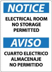 NMC - "Notice - Electrical Room - No Storage Permitted", 14" Long x 10" Wide, Pressure-Sensitive Vinyl Safety Sign - Rectangle, 0.004" Thick, Use for Accident Prevention - Caliber Tooling