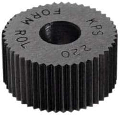 Made in USA - 5/16" Diam, 70° Tooth Angle, 60 TPI, Standard (Shape), Form Type High Speed Steel Straight Knurl Wheel - 5/32" Face Width, 1/8" Hole, Circular Pitch, Bright Finish, Series BP - Exact Industrial Supply