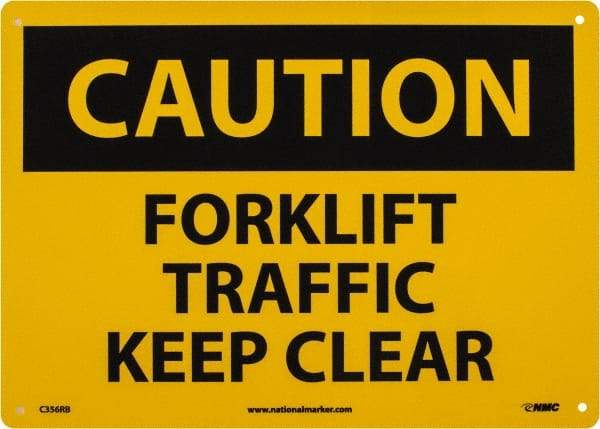 NMC - "Caution - Forklift Traffic - Keep Clear", 10" Long x 14" Wide, Rigid Plastic Safety Sign - Rectangle, 0.05" Thick, Use for Accident Prevention - Caliber Tooling