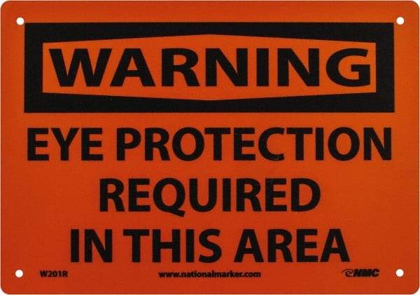 NMC - "Warning - Eye Protection Required in This Area", 7" Long x 10" Wide, Rigid Plastic Safety Sign - Rectangle, 0.05" Thick, Use for Accident Prevention - Caliber Tooling