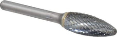 SGS Pro - 1/2" Cut Diam, 1/4" Shank Diam, Flame Head Double Cut Burr - Carbide, Radius End, 1-1/4" LOC - Caliber Tooling