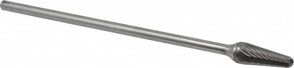 SGS Pro - 1/2" Cut Diam, 1/4" Shank Diam, Taper Head Single Cut Burr - Carbide, Radius End, 1-1/8" LOC - Caliber Tooling