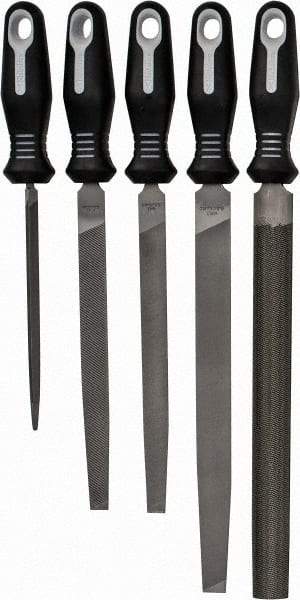 Nicholson - 5 Piece American Pattern File Set - 6", 8", 10" Long, Bastard Coarseness, Set Includes Flat, Half Round, Mill, Slim Taper - Caliber Tooling