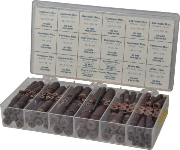 Merit Abrasives - 120 Piece Aluminum Oxide Cartridge Roll Set - 80 & 120 Grit, Includes 2 Mandrels - Caliber Tooling