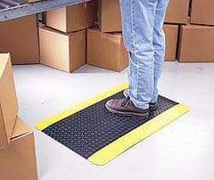 Wearwell - 5' Long x 3' Wide, Dry Environment, Anti-Fatigue Matting - Black with Yellow Borders, Vinyl with Vinyl Sponge Base, Beveled on 4 Sides - Caliber Tooling