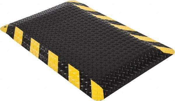 Wearwell - 3' Long x 2' Wide, Dry Environment, Anti-Fatigue Matting - Black with Yellow Chevron Borders, Vinyl with Nitrile Blend Base, Beveled on 4 Sides - Caliber Tooling