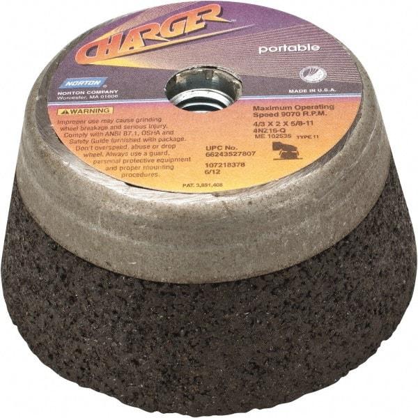 Norton - 4" Diam, 2" Overall Thickness, 16 Grit, Type 11 Tool & Cutter Grinding Wheel - Very Coarse Grade, Zirconia Alumina, Q Hardness, 9,070 RPM - Caliber Tooling