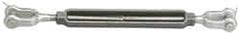 Made in USA - 1,200 Lb Load Limit, 3/8" Thread Diam, 6" Take Up, Stainless Steel Jaw & Jaw Turnbuckle - 7-1/8" Body Length, 9/16" Neck Length, 12" Closed Length - Caliber Tooling