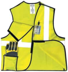 OccuNomix - Size 3XL High Visibility Yellow Solid Breakaway Vest - 52 to 54" Chest, ANSI 107-2015, Hook & Loop Closure, 3 Pockets, Polyester - Caliber Tooling