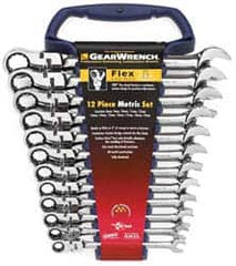 GearWrench - 12 Piece, 8mm to 19mm, Ratcheting Combination Wrench Set - Metric Measurement Standard, Chrome Finish, Comes in Tray - Caliber Tooling