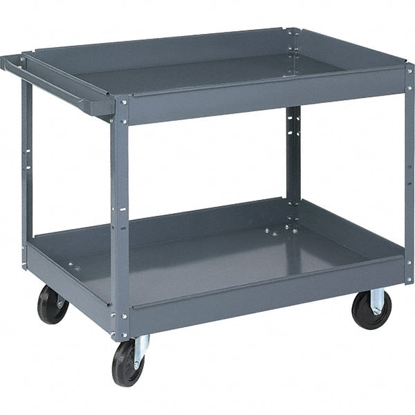 Service Utility Cart: 32″ OAH, Steel, Gray Steel, Gray, 2 Shelves