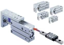 SMC PNEUMATICS - 10mm Bore x 50mm Stroke Compact Slide Cylinder - 101.5 Max psi, 14 to 158°F, M5x0.8 Port, 96.5mm Long x 20mm Wide x 47mm High - Caliber Tooling