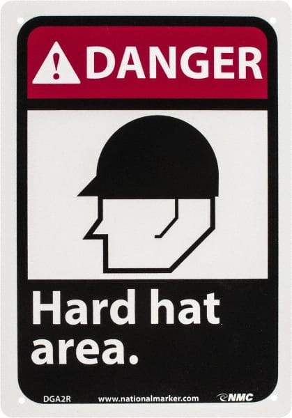 NMC - "Danger - Hard Hat Area", 10" Long x 7" Wide, Rigid Plastic Safety Sign - Rectangle, 0.05" Thick, Use for Accident Prevention - Caliber Tooling