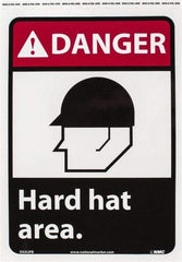 NMC - "Danger - Hard Hat Area", 14" Long x 10" Wide, Pressure-Sensitive Vinyl Safety Sign - Rectangle, 0.004" Thick, Use for Accident Prevention - Caliber Tooling