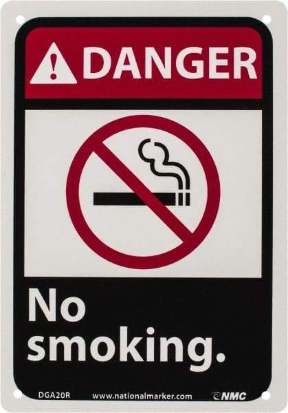 NMC - "Danger - No Smoking", 10" Long x 7" Wide, Rigid Plastic Safety Sign - Rectangle, 0.05" Thick, Use for Accident Prevention - Caliber Tooling