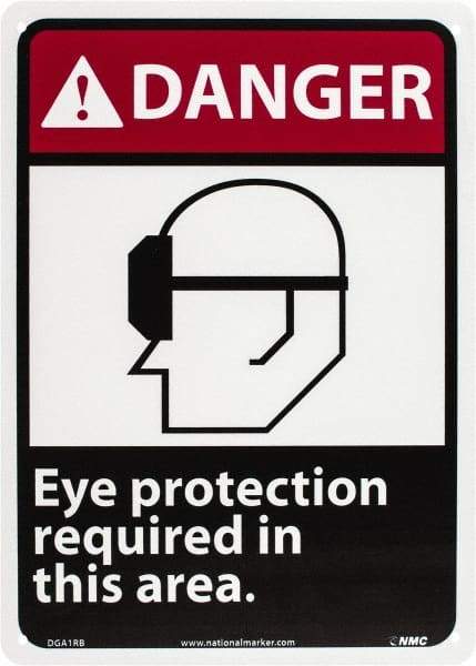 NMC - "Danger - Eye Protection Required in This Area", 14" Long x 10" Wide, Rigid Plastic Safety Sign - Rectangle, 0.05" Thick, Use for Accident Prevention - Caliber Tooling