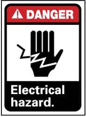 NMC - "Danger - Electrical Hazard", 14" Long x 10" Wide, Pressure-Sensitive Vinyl Safety Sign - Rectangle, 0.004" Thick, Use for Accident Prevention - Caliber Tooling